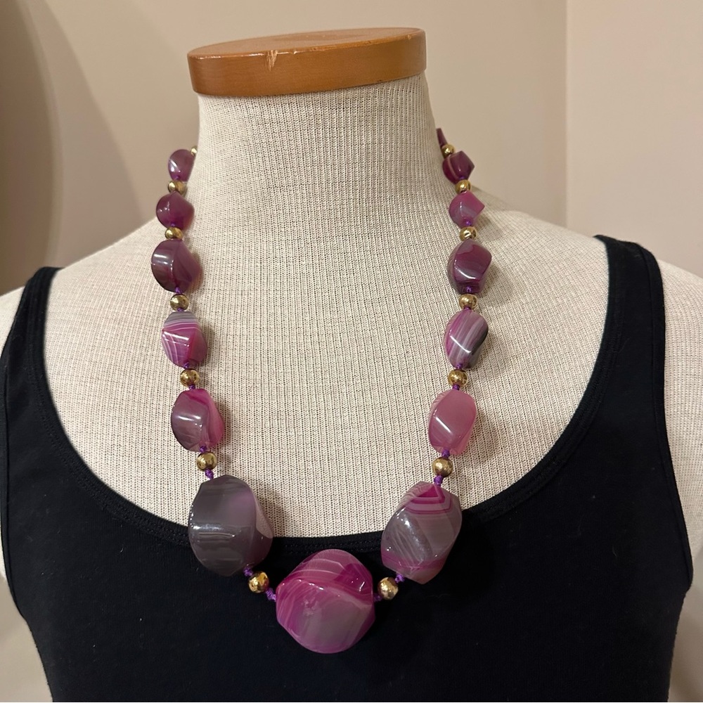 New Anthology Necklace purple agate stone w/ sterling silver vermeil gold beads